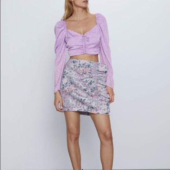 ZARA Jacquard Floral Asymmetric Ruffle Mini Skirt - Picture 1 of 9